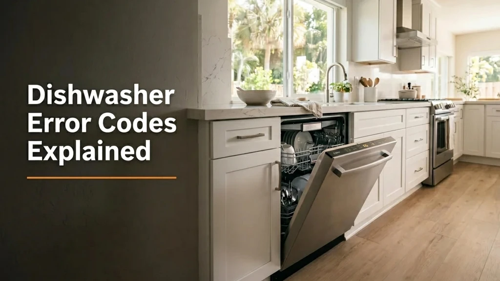 Bosch dishwasher error codes explained, a stainless steel dishwasher in a bright Florida kitchen