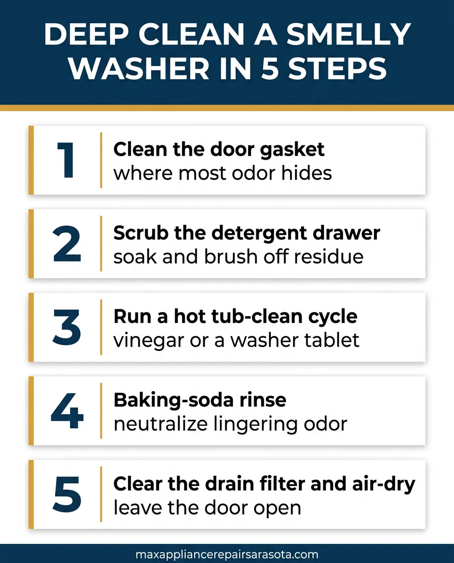 max appliance washing machine smells fix infographic