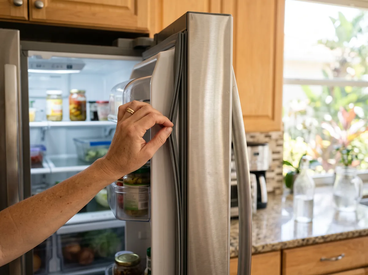 Checking a refrigerator door seal for a Florida end of season appliance care pass